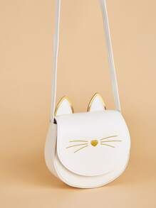 1入白色PU材質可愛貓咪翻蓋肩背包，適合日常使用 - 白色 - 查看 5