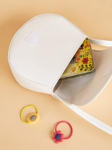 1入白色PU材質可愛貓咪翻蓋肩背包，適合日常使用 - 白色 - 查看 8