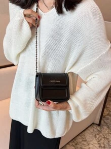 Mini Letter Graphic Flap Chain Square Bag - Black - View 2