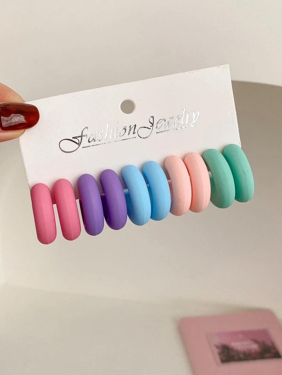 5對極簡風格開口耳環 - 彩色 - 查看 1
