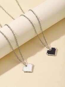 2入組情侶心形墜飾項鍊 - 彩色 - 查看 1