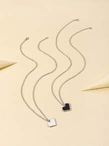 2入組情侶心形墜飾項鍊 - 彩色 - 查看 2