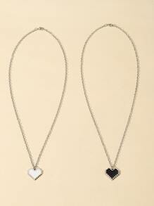 2入組情侶心形墜飾項鍊 - 彩色 - 查看 4