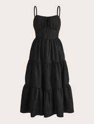 Robe à fines brides unicolore à ruchés à volants