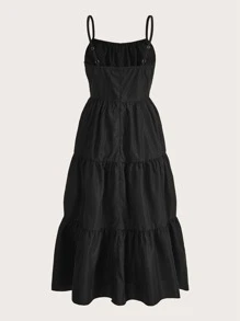 ROMWE Solid Ruched Bust Ruffle Hem Cami Dress