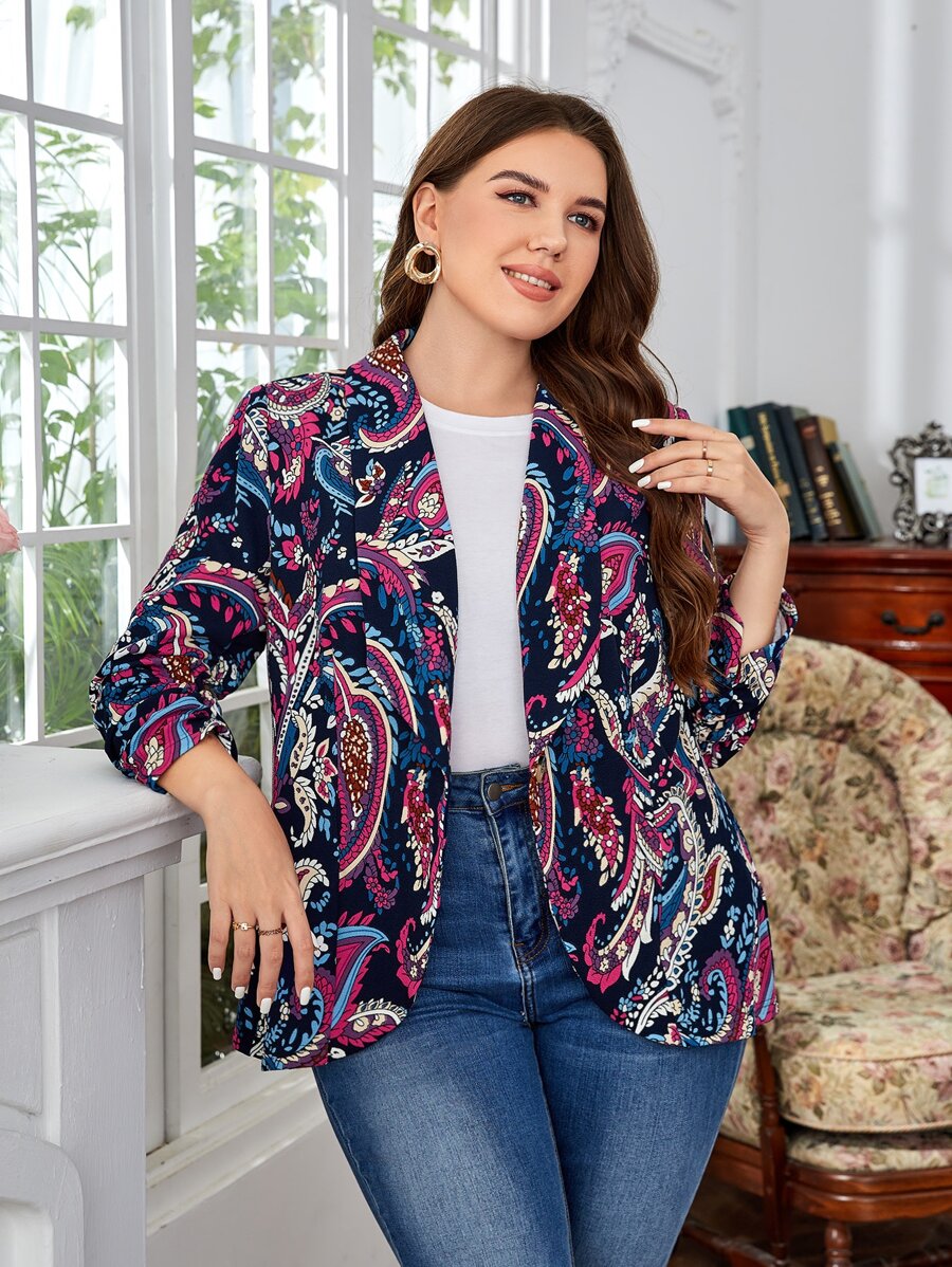 EMERY ROSE 大碼佩斯利印花青果領西裝外套 - 彩色 - 查看 1