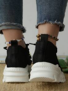 Zapatillas deportivas chunky con diseño de cadena con cordón delantero - Negro - Ver 2