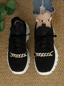 Zapatillas deportivas chunky con diseño de cadena con cordón delantero - Negro - Ver 4