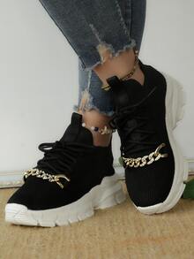 Zapatillas deportivas chunky con diseño de cadena con cordón delantero - Negro - Ver 5