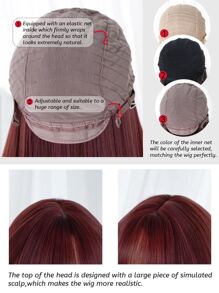 alicegarden 1 Piece Synthetic Heat-Resistant ,Straight Hair Wigs Red ,With Bangs, 24 Inches Long, Made From Fiber, Suitable For Daily Use, Natural And Realistic False Wig - Burgundy - View 6