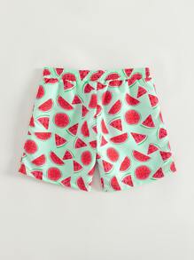 Young Boy Adjustable Drawstring Cartoon Fruit Printed Loose Beach Shorts One-Piece Swim Trunks - Multicolor - View 2