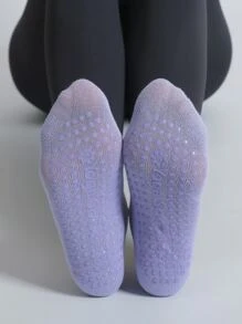 1pair Round Toe Open Back Non-Slip Yoga Socks For Indoor Exercise Such As Jumping And Skipping Rope - Mauve Purple - View 2