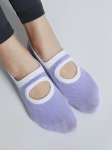 1pair Round Toe Open Back Non-Slip Yoga Socks For Indoor Exercise Such As Jumping And Skipping Rope - Mauve Purple - View 3