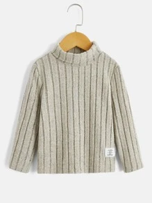 SHEIN 小男童字母補丁細節高領T恤 - 卡其色 - 查看 1