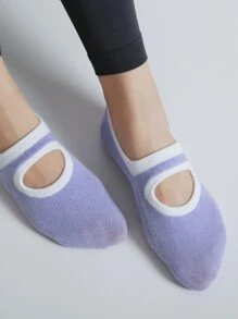 1pair Round Toe Open Back Non-Slip Yoga Socks For Indoor Exercise Such As Jumping And Skipping Rope - Mauve Purple - View 6