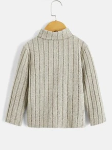 SHEIN 小男童字母補丁細節高領T恤 - 卡其色 - 查看 2