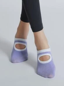 1pair Round Toe Open Back Non-Slip Yoga Socks For Indoor Exercise Such As Jumping And Skipping Rope - Mauve Purple - View 7