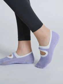 1pair Round Toe Open Back Non-Slip Yoga Socks For Indoor Exercise Such As Jumping And Skipping Rope - Mauve Purple - View 8