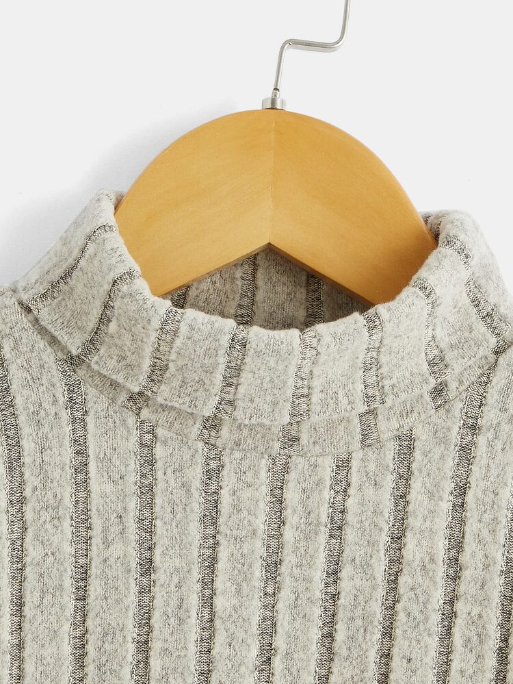 SHEIN 小男童字母補丁細節高領T恤 - 卡其色 - 查看 4