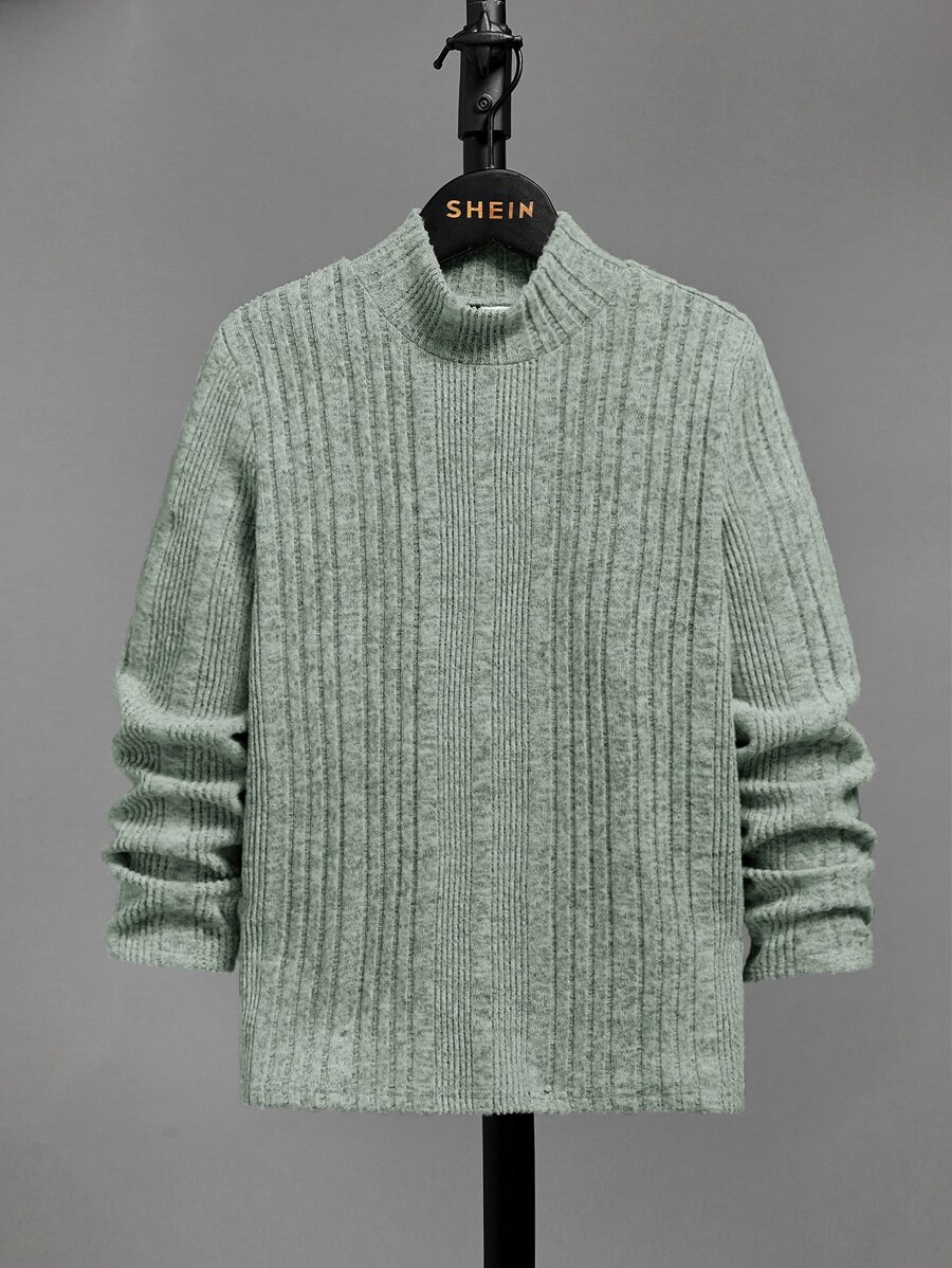 SHEIN Chicos Camiseta de cuello alto tejido de canalé - verde menta - Ver 1