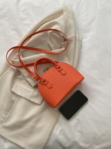 熒光橙蛇皮壓花貝殼包 - 橘色 - 查看 4