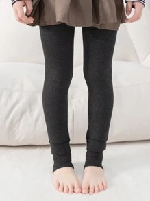 小女童素色毛絨襯裡褲襪 - 深灰色 - 查看 1