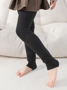 小女童素色毛絨襯裡褲襪 - 深灰色 - 查看 2