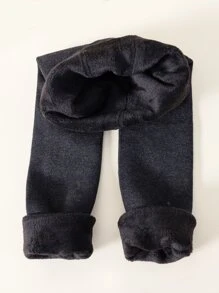 小女童素色毛絨襯裡褲襪 - 深灰色 - 查看 3