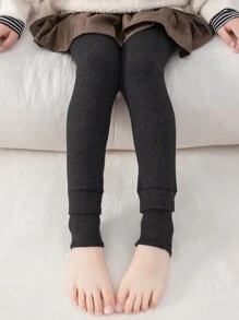 小女童素色毛絨襯裡褲襪 - 深灰色 - 查看 6