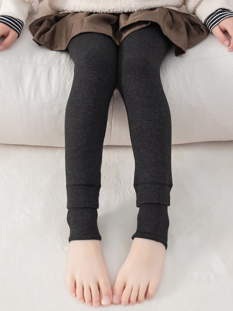 Toddler Girls Solid Plush Lined Tights - Dark Grey - View 6