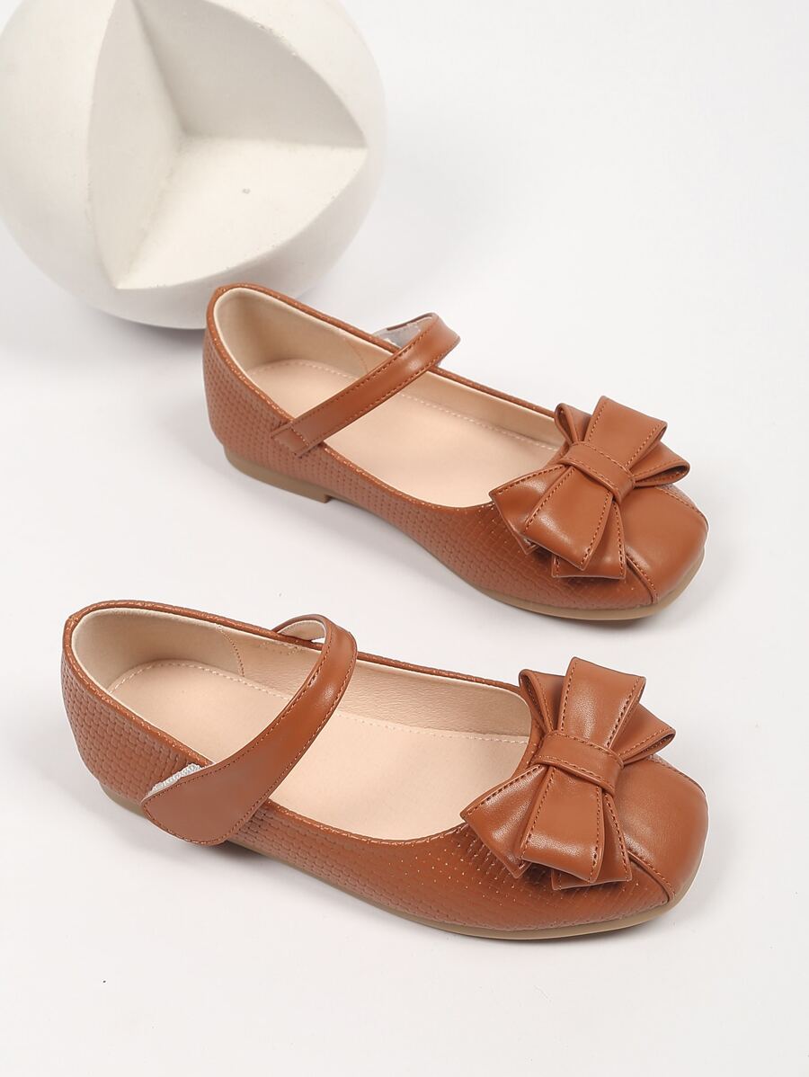 Girls Bow Decor Mary Jane Flats - Brown - View 1