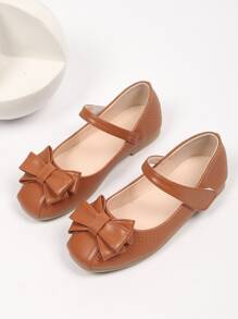 Girls Bow Decor Mary Jane Flats - Brown - View 2