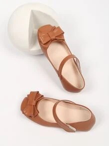 Girls Bow Decor Mary Jane Flats - Brown - View 3