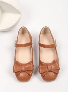 Girls Bow Decor Mary Jane Flats - Brown - View 4