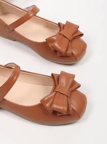 Girls Bow Decor Mary Jane Flats - Brown - View 5