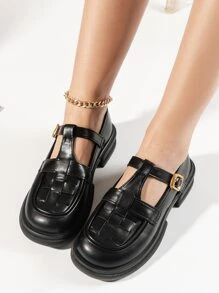 Minimalist Flatform Mary Jane Shoes - Black - View 4