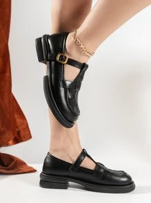 Minimalist Flatform Mary Jane Shoes - Black - View 5