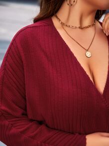 SHEIN Frenchy Plus Surplice Neck Batwing Sleeve Tee - Burgundy - View 2