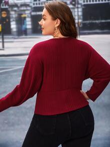 SHEIN Frenchy Plus Surplice Neck Batwing Sleeve Tee - Burgundy - View 6