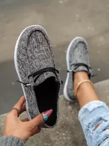 Kích Thước Lớn Slouchy Vải Bố Nữ Thời Trang Giày Đi Bộ Mềm Đế Thoáng Khí Nhẹ Giày Thể Thao - Xám - Xem 1
