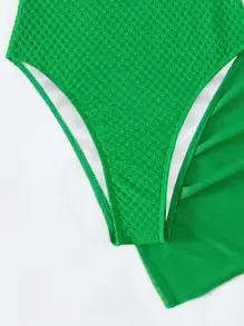 SHEIN Swim Phụ nữ một mảnh Cắt ra Thắt nút màu trơn - màu xanh lá - Xem 4