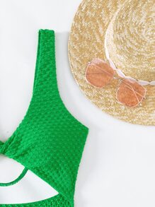 SHEIN Swim Phụ nữ một mảnh Cắt ra Thắt nút màu trơn - màu xanh lá - Xem 5