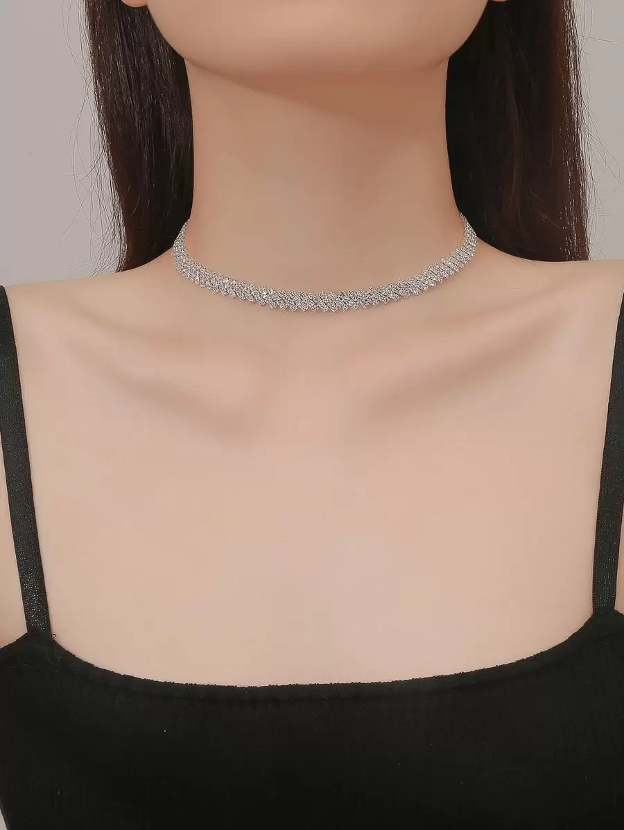 Women Elegant Rhinestone Decor Choker - Silver - View 1