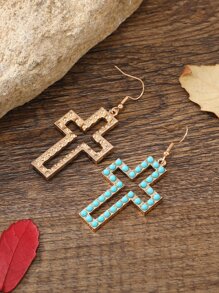 Turquoise Cross Drop Earrings - Baby Blue - View 2