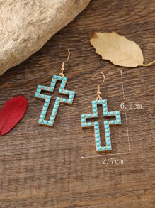 Turquoise Cross Drop Earrings - Baby Blue - View 3