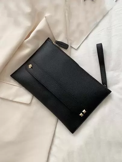 新款時尚大容量方形手拿包，動物壓花，純色設計，適合休閒，簡約優雅，多功能，可存放現金、手機等工作、學習和日常生活用品。適合上班族、白領和大學生，可用作手提包或手環。