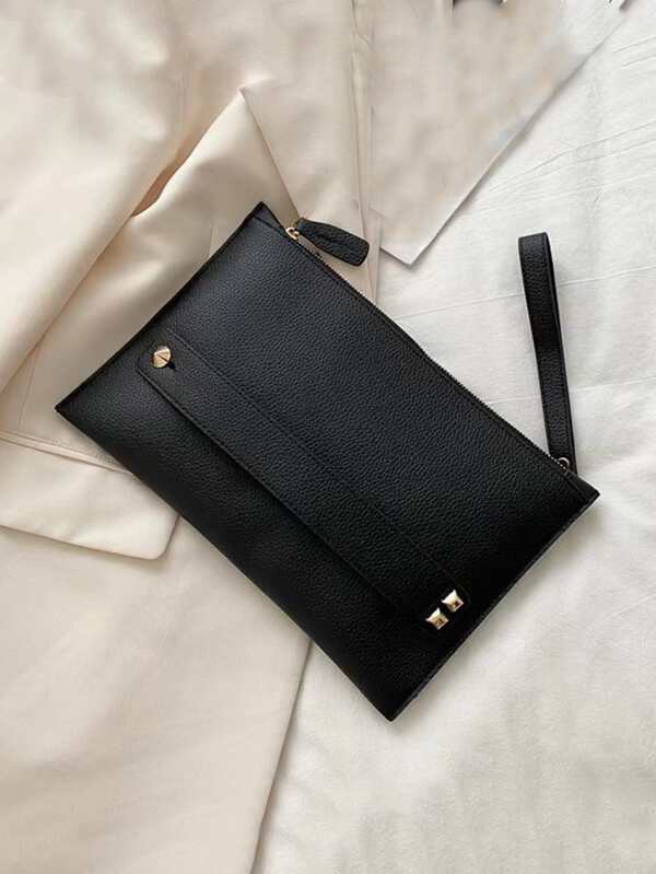 新款時尚大容量方形手拿包，動物壓花，純色設計，適合休閒，簡約優雅，多功能，可存放現金、手機等工作、學習和日常生活用品。適合上班族、白領和大學生，可用作手提包或手環。