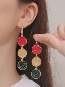 Pendientes largos redondos con diamante de imitación - Multicolor - Ver 1