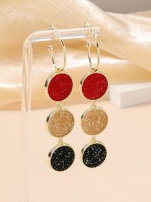 Pendientes largos redondos con diamante de imitación - Multicolor - Ver 2