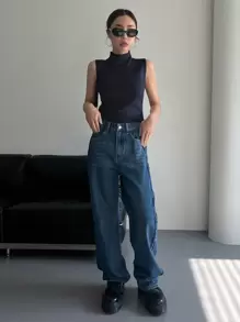 DAZY Chaleco de punto acanalado de cuello alto sólido, ropa de otoño